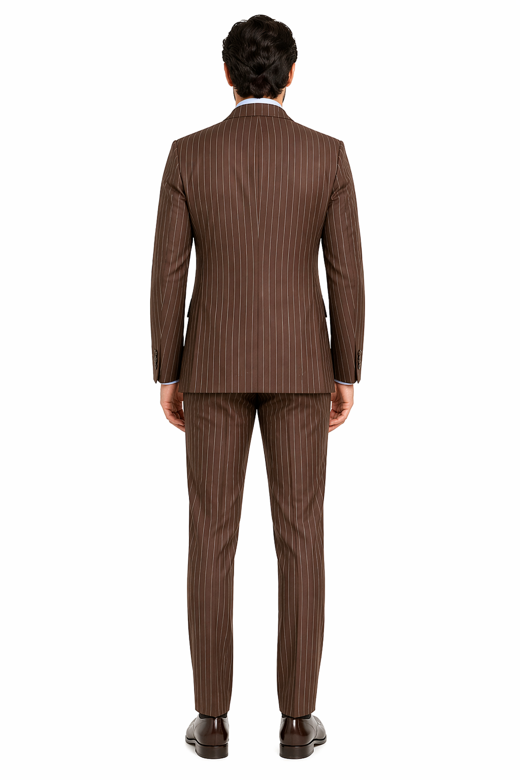 Mens Brown Pinstripe Double-Breasted Suit â€“ Classic 6-Button