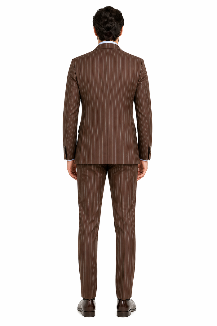 Mens Brown Pinstripe Double-Breasted Suit â€“ Classic 6-Button Business and Vintage Style