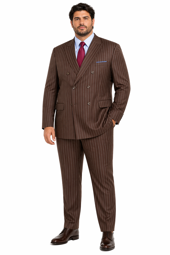 Mens Brown Pinstripe Double-Breasted Suit â€“ Classic 6-Button Business and Vintage Style