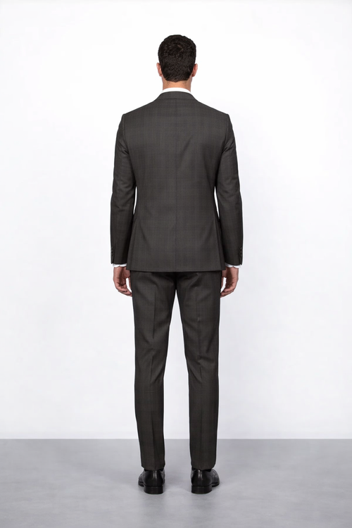 Men's Brown Plaid Slim Fit Suit by Rossiman Rossi â€“ Peak Lapel Jacket & Tapered Pants