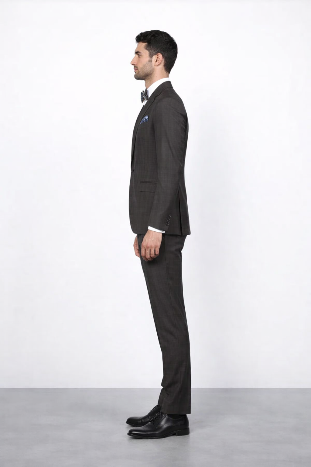 Men's Brown Plaid Slim Fit Suit by Rossiman Rossi â€“ Peak Lapel Jacket & Tapered Pants