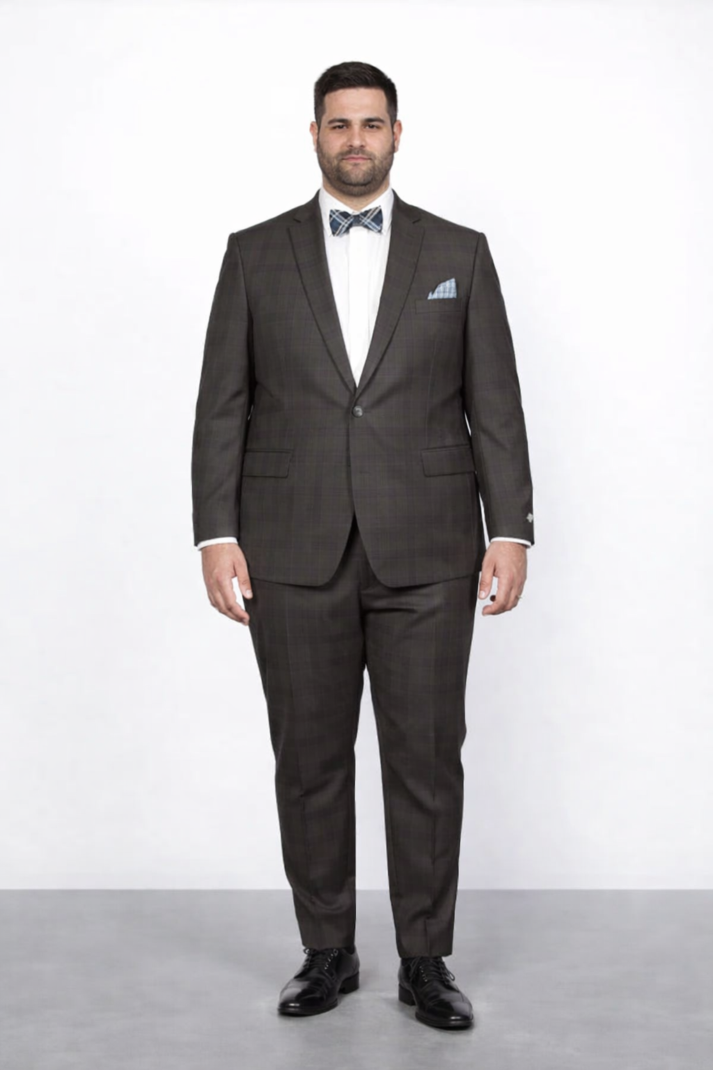 Men's Brown Plaid Slim Fit Suit by Rossiman Rossi â€“ Peak Lapel Jacket & Tapered Pants