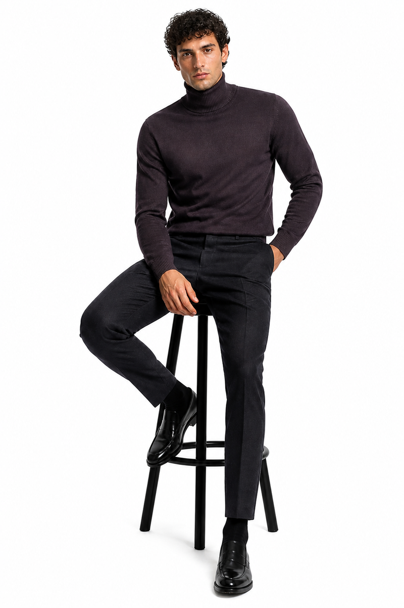 Men's Brown Turtleneck Sweater â€“ Classic Slim Fits Knit Pullover for Fall and Winter