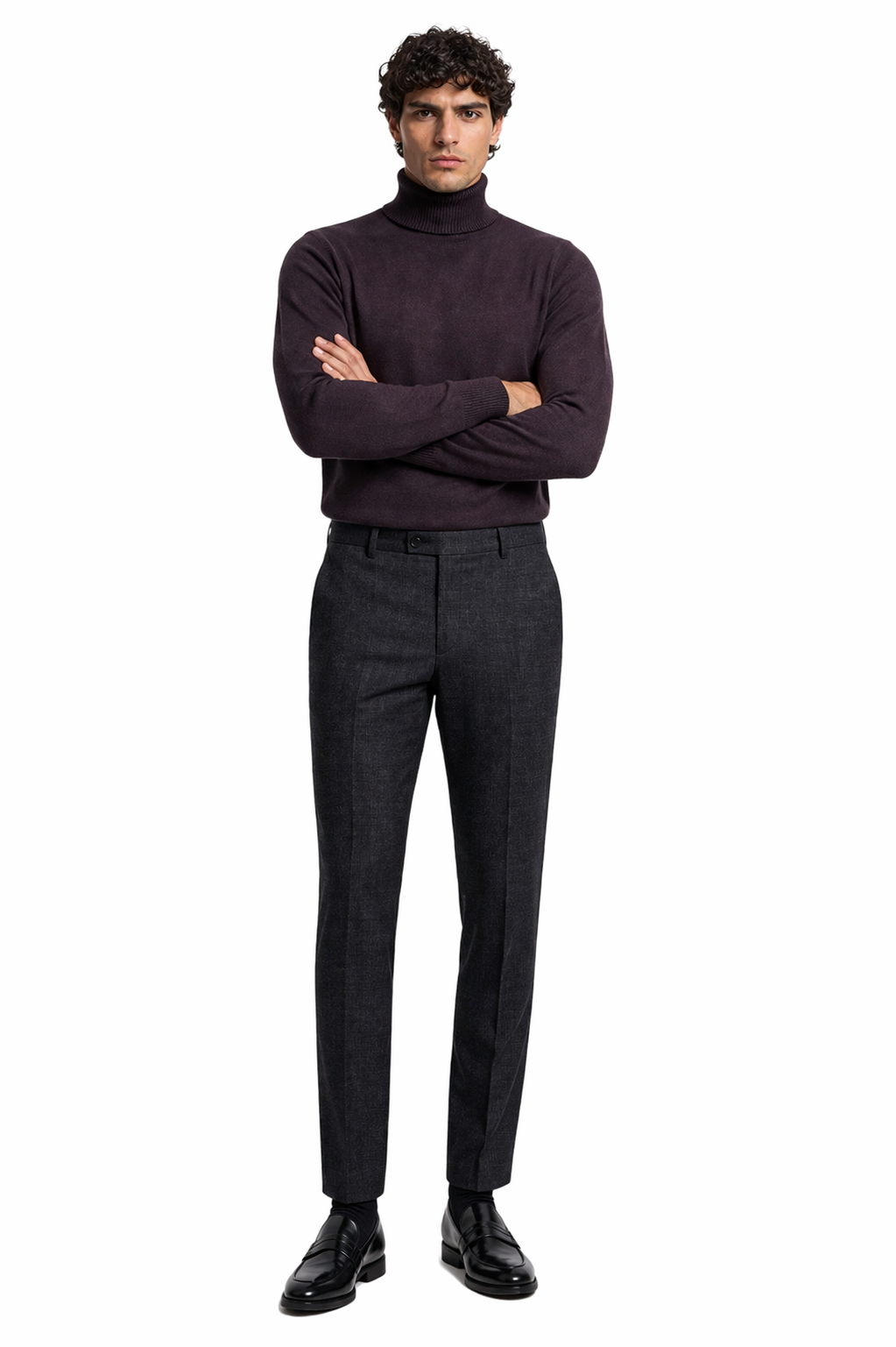Men's Brown Turtleneck Sweater â€“ Classic Slim Fits Knit Pullover for Fall and Winter