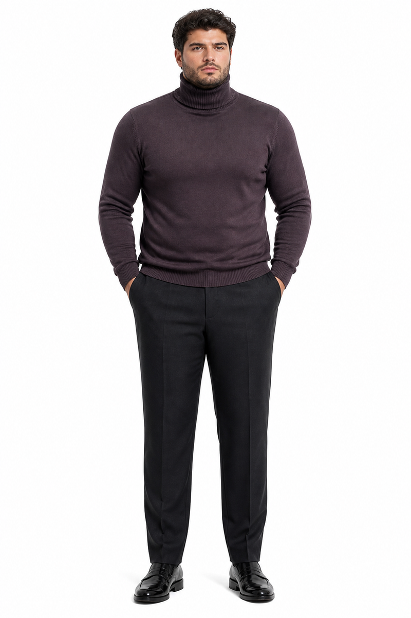 Men's Brown Turtleneck Sweater â€“ Classic Slim Fits Knit Pullover for Fall and Winter
