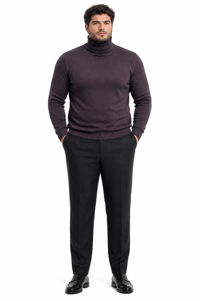 Men's Brown Turtleneck Sweater â€“ Classic Slim Fits Knit Pullover for Fall and Winter