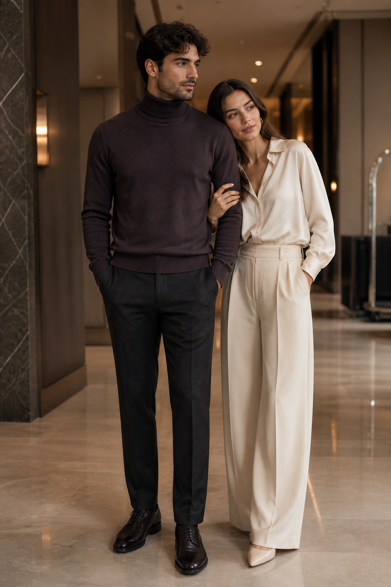 Men's Brown Turtleneck Sweater â€“ Classic Slim Fits Knit Pullover for Fall and Winter