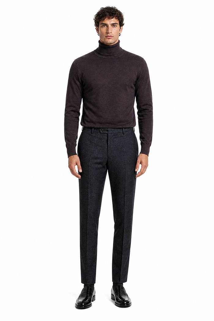 Men's Brown Turtleneck Sweater â€“ Classic Slim Fits Knit Pullover for Fall and Winter