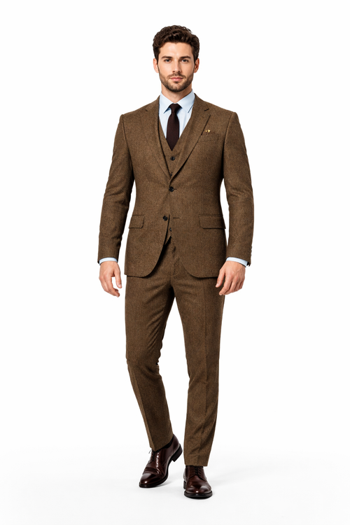 Mens Brown Wedding Suit - Tweed Herringbone English Country Fabric