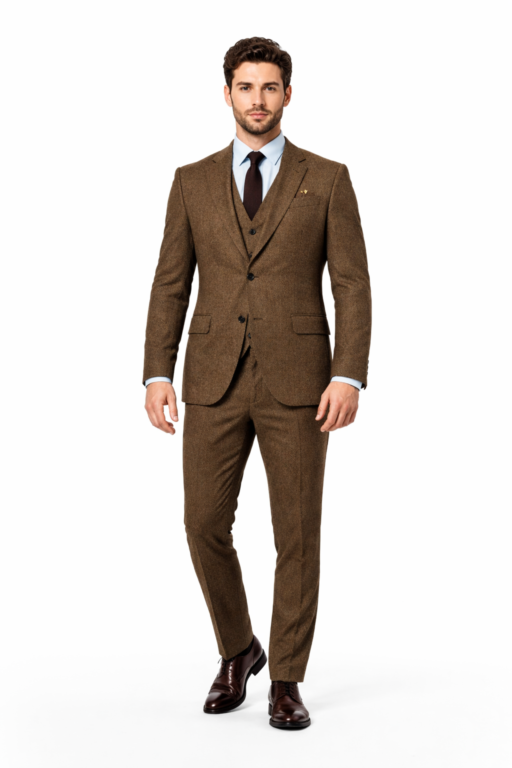 Mens Brown Wedding Suit - Tweed Herringbone English Country Fabric