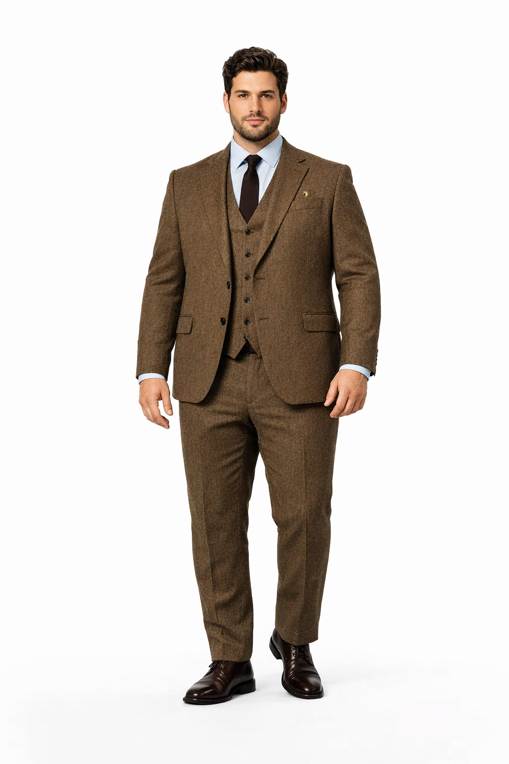 Mens Brown Wedding Suit - Tweed Herringbone English Country Fabric
