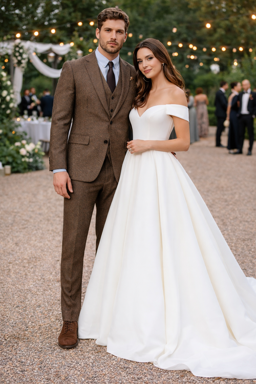 Mens Brown Wedding Suit - Tweed Herringbone English Country Fabric
