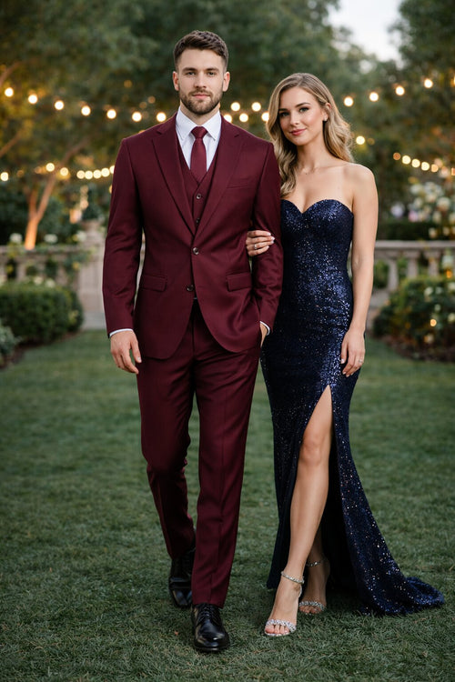 Mens Stacy Adams Suits - Designer Suit - 3 Piece Suit - Vested Suit - Flat Front Pant- Modern Fit Suits Burgundy Suit