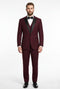 Men's Vested One Button Peak Lapel Designer Wedding Tuxedo in Burgundy