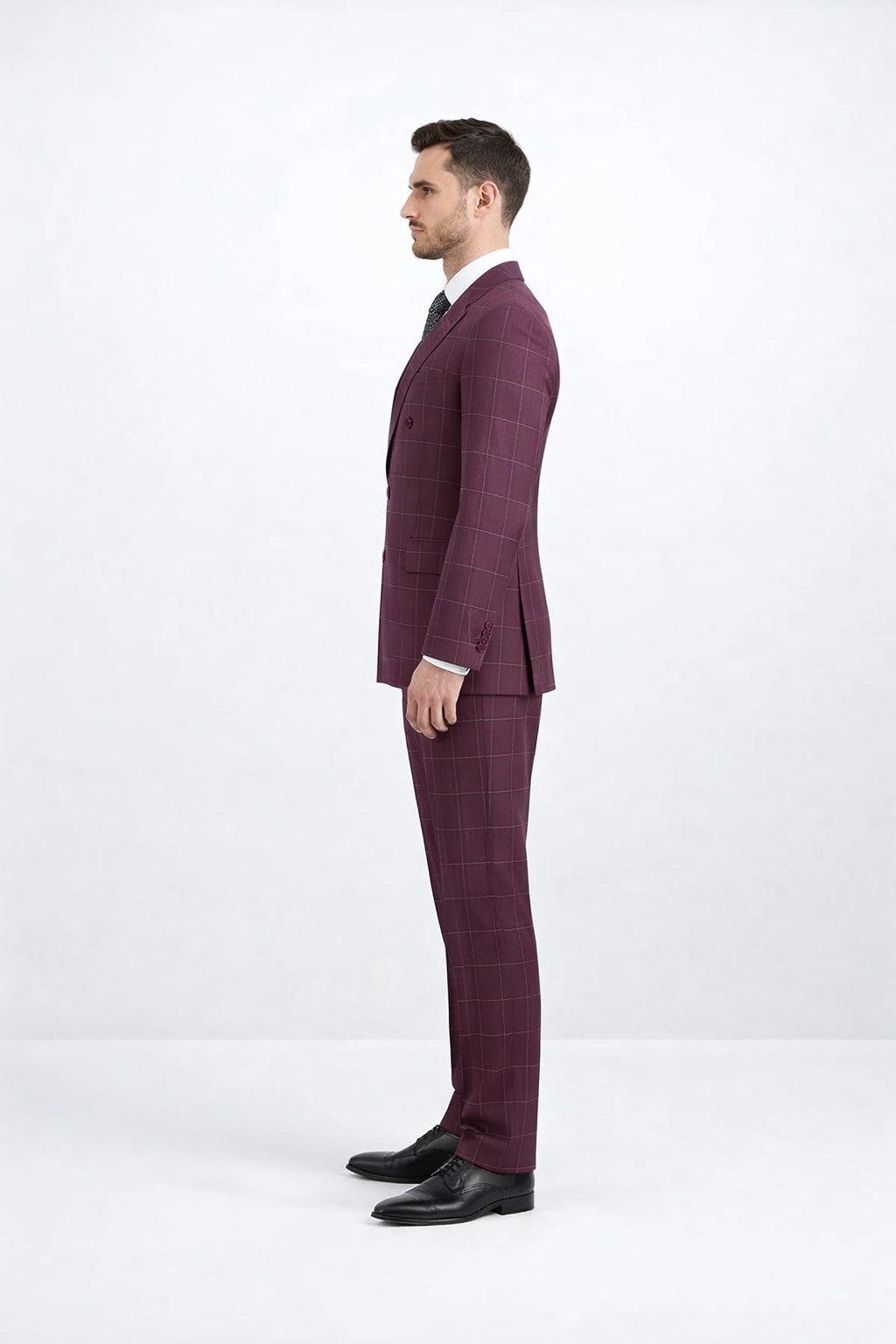 Mens Burgundy Plaid Suit Double Breasted Bold Windowpane Plaid Suit In Burgundy