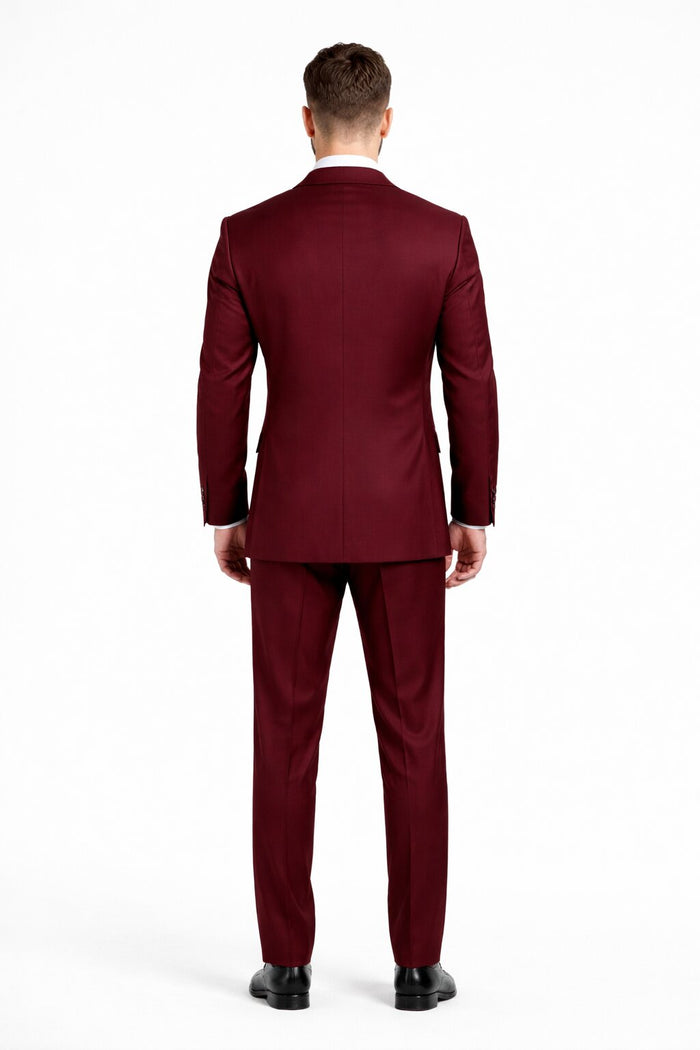 Mens Stacy Adams Suits - Designer Suit - 3 Piece Suit - Vested Suit - Flat Front Pant- Modern Fit Suits Burgundy Suit