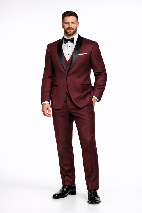 Mens Designer Wedding Tuxedo in Burgundy