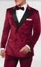 Mens Burgundy Velvet Tuxedo - Velvet Suits Double Breasted Tuxedo Suits - Slim Fit