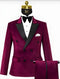 Mens Burgundy Velvet Tuxedo - Velvet Suits Double Breasted Tuxedo Suits - Slim Fit