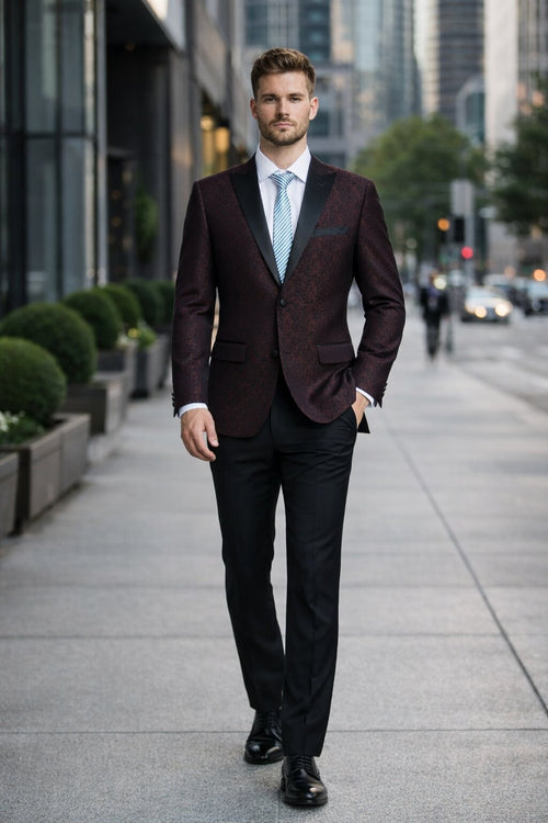 Mens Slim Fit Burgundy Tuxedo Blazer