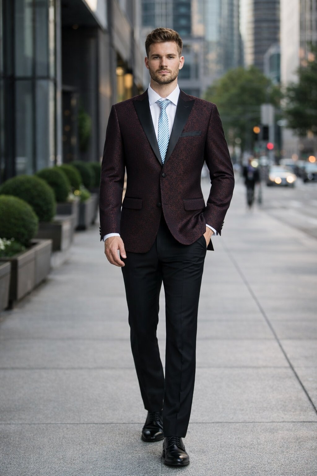 Mens Slim Fit Burgundy Tuxedo Blazer