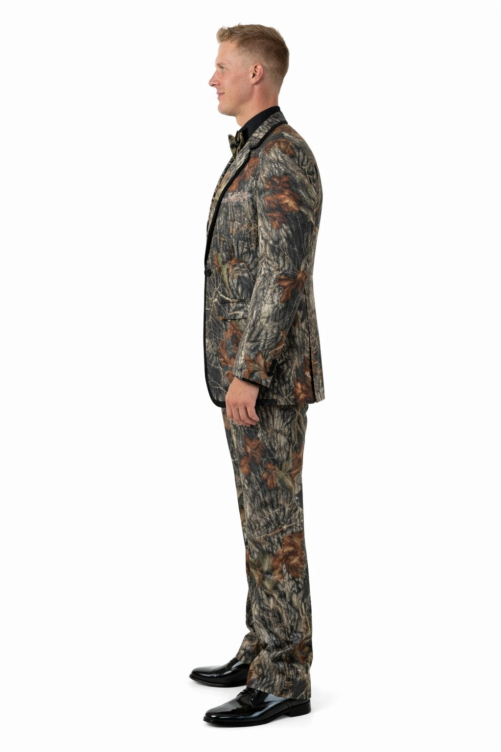 Army Green Tuxedo - Camouflage Patterned - Two Toned Vested Olive Camo  Single Breasted  2 Button One Chest Pocket Tuxedo