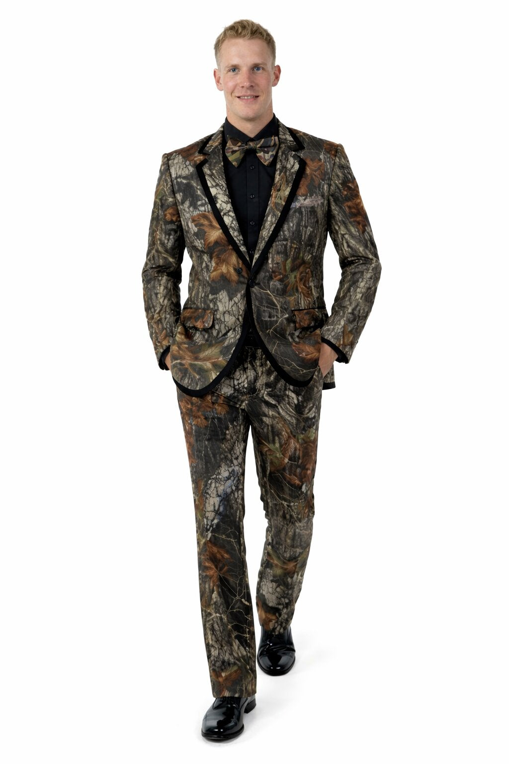Army Green Tuxedo - Camouflage Patterned - Two Toned Vested Olive Camo  Single Breasted  2 Button One Chest Pocket Tuxedo
