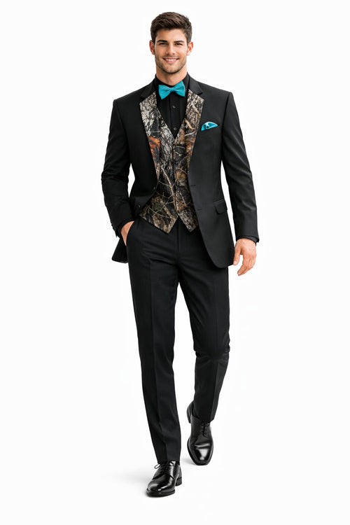 Army Green Tuxedo - Camouflage Patterned - Two Toned Vested Tuxedo