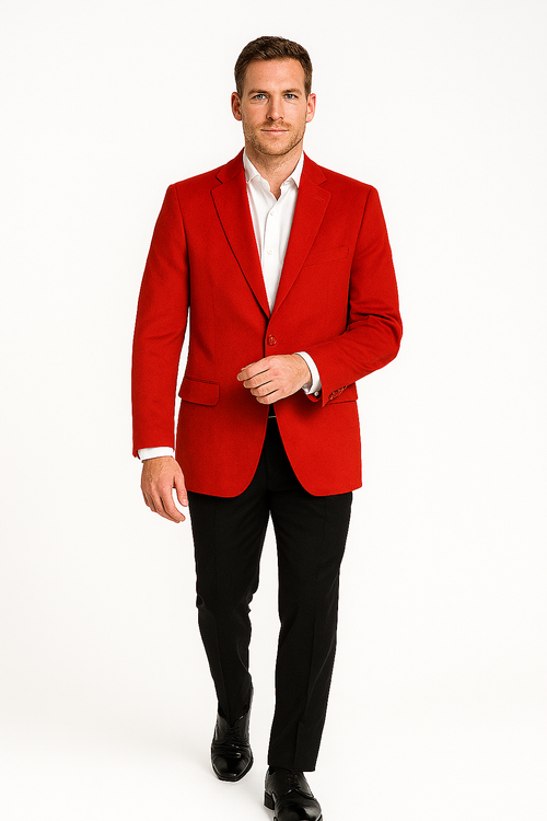 Mens Cashmere And Wool  Blazer - Winter Fabric Red Sport Coat
