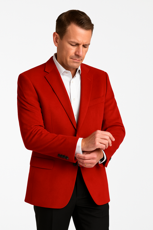 Mens Cashmere And Wool  Blazer - Winter Fabric Red Sport Coat