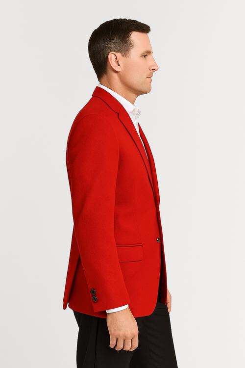 Mens Cashmere And Wool  Blazer - Winter Fabric Red Sport Coat