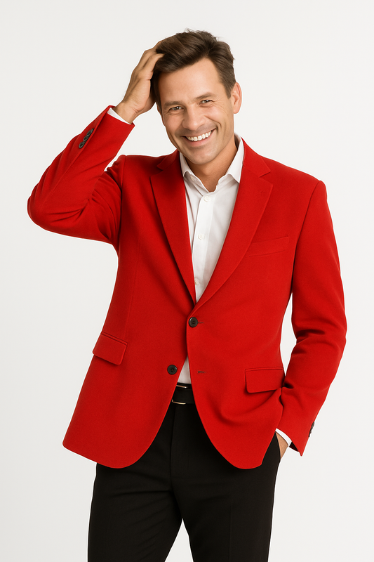 Mens Cashmere And Wool  Blazer - Winter Fabric Red Sport Coat