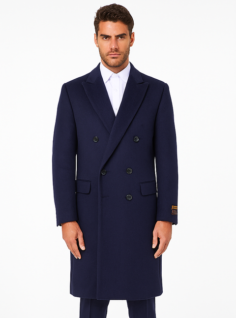 Mens Cashmere Blend Blue Coat Full length Overcoat