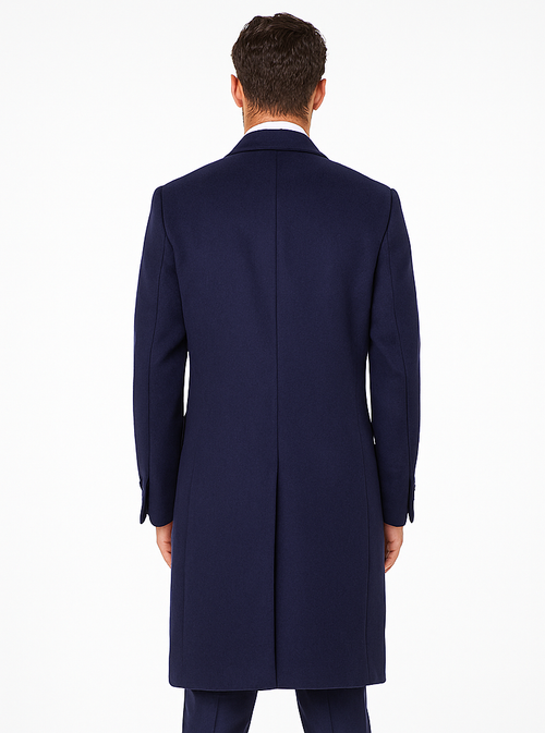 Mens Cashmere Blend Blue Coat Full length Overcoat