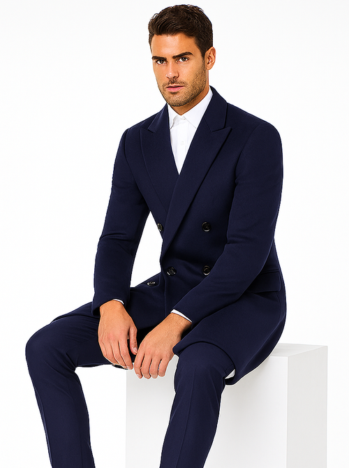 Mens Cashmere Blend Blue Coat Full length Overcoat