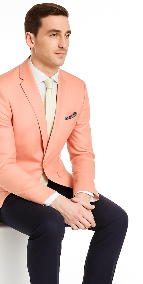 Mens Chambray Sportcoat - Chambray Blazer - Summer Cotton Blazer Peach Orange