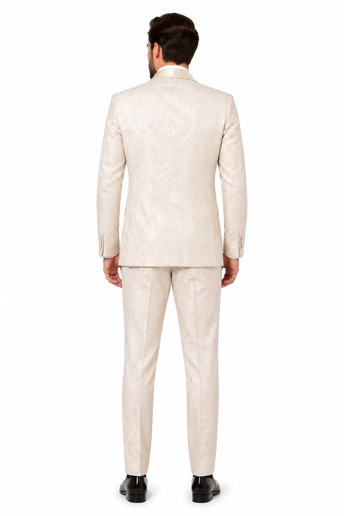 Men One Button Floral All Champagne Tuxedo – 3 Piece