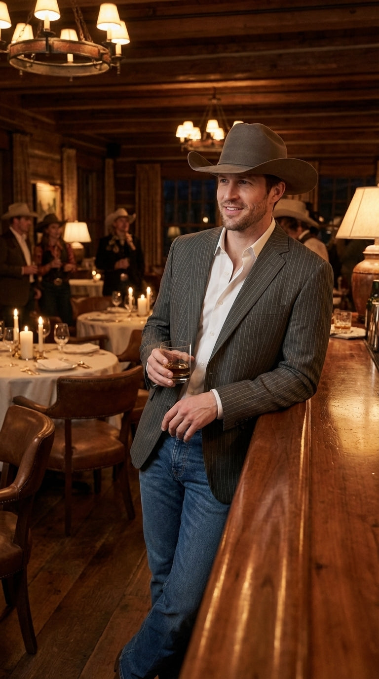 Mens Charcoal Gray Pinstripe Western Blazer – Classic Cowboy Style Jacket for Business, Formal and Smart Casual Wear