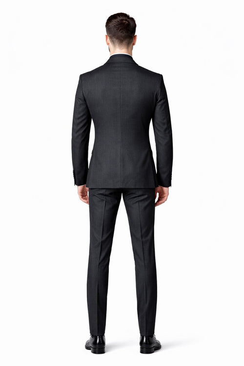 Ultra Slim Fit Double Breasted Charcoal Suit - Narrow Leg Pants - Gucci Cut - Tapered Jacket