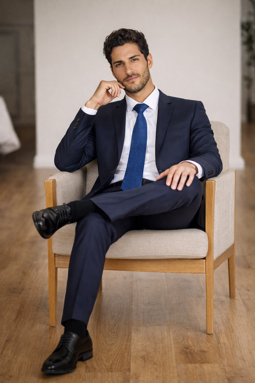Mens Cheap Blue Suit Slim Two Button Navy Suit