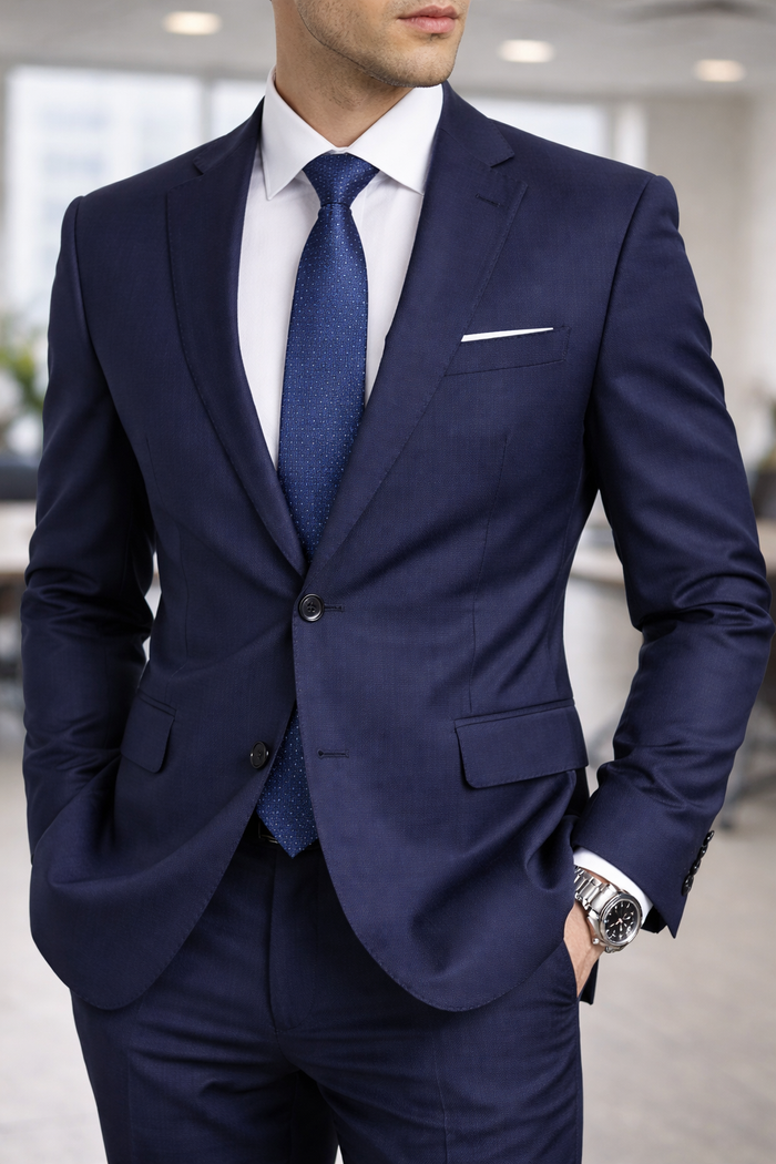 Mens Cheap Blue Suit Slim Two Button Navy Suit