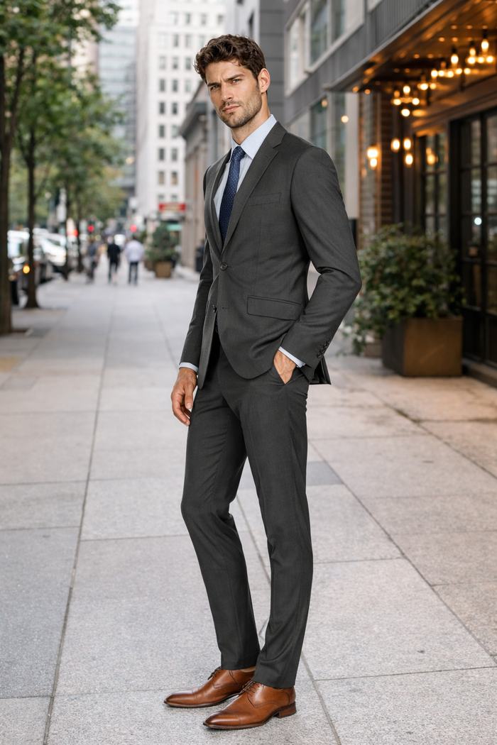 Mens Cheap Grey Suit Mens Slim Modern Suit Charcoal Grey