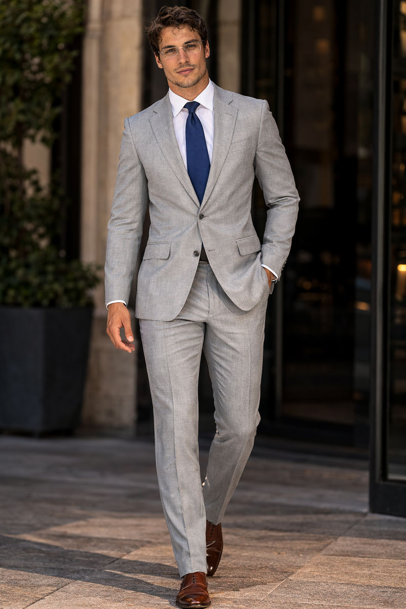 Mens Cheap Grey Suit Mens Modern Fit Summer Wedding Suit Light Grey