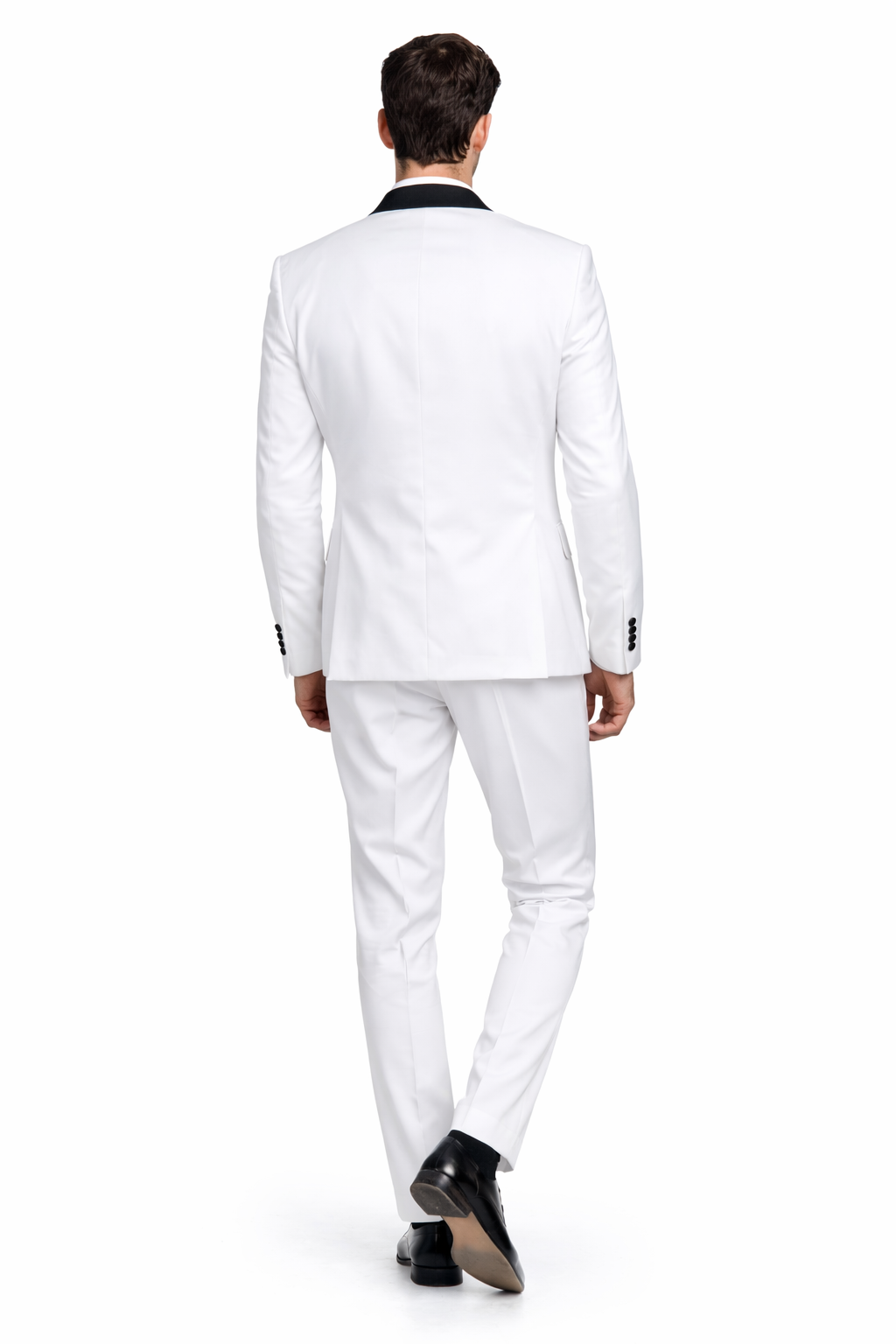Mens Cheap White Suit 2 Button Sharkskin Tuxedo with Satin Shawl in White
