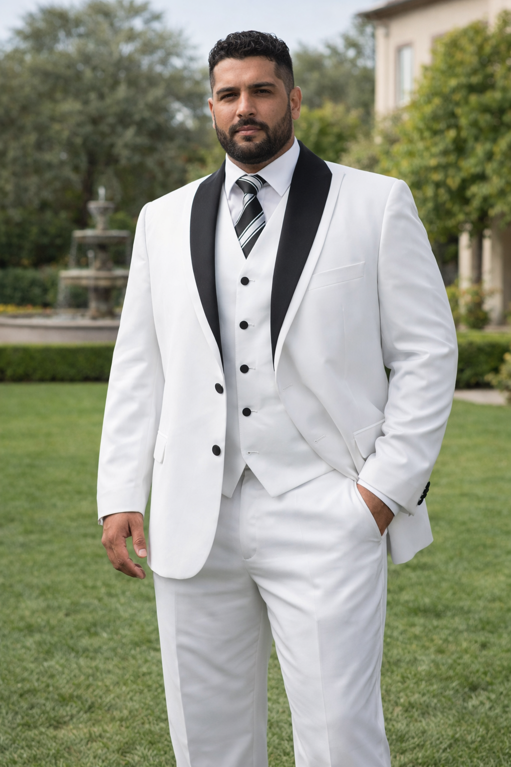 Mens Cheap White Suit 2 Button Sharkskin Tuxedo with Satin Shawl in White