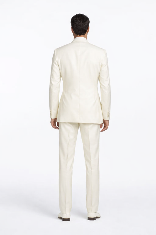 Mens Cheap White Suit 5 Button Mandarin Collar Tuxedo Suit in Ivory