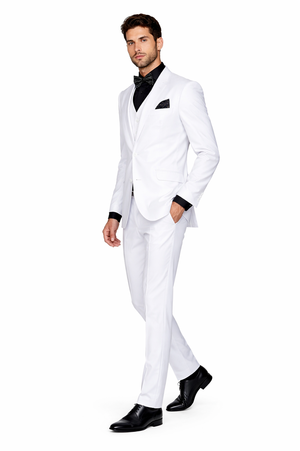 Mens Cheap White Suit  Classic Fit Pleated Pant 2 Button Wool Suit in White