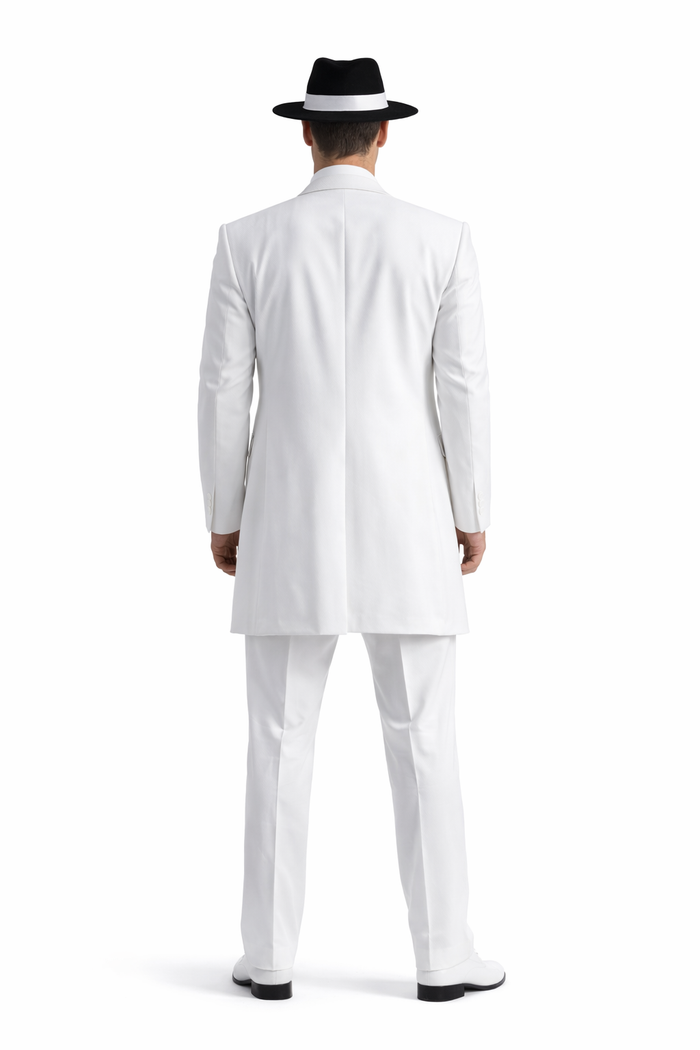 Mens Cheap White Suit Long Tuxedo Zoot Suit in White