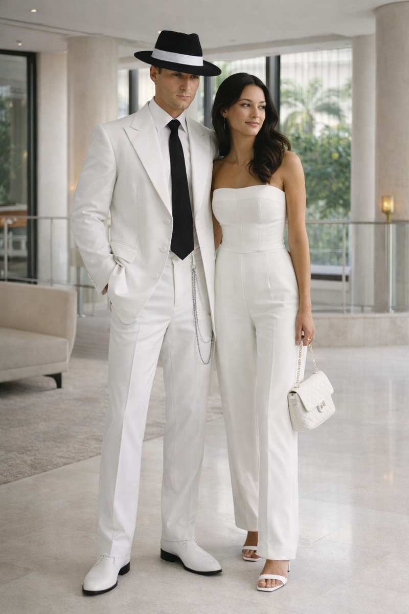 Mens Cheap White Suit Long Tuxedo Zoot Suit in White