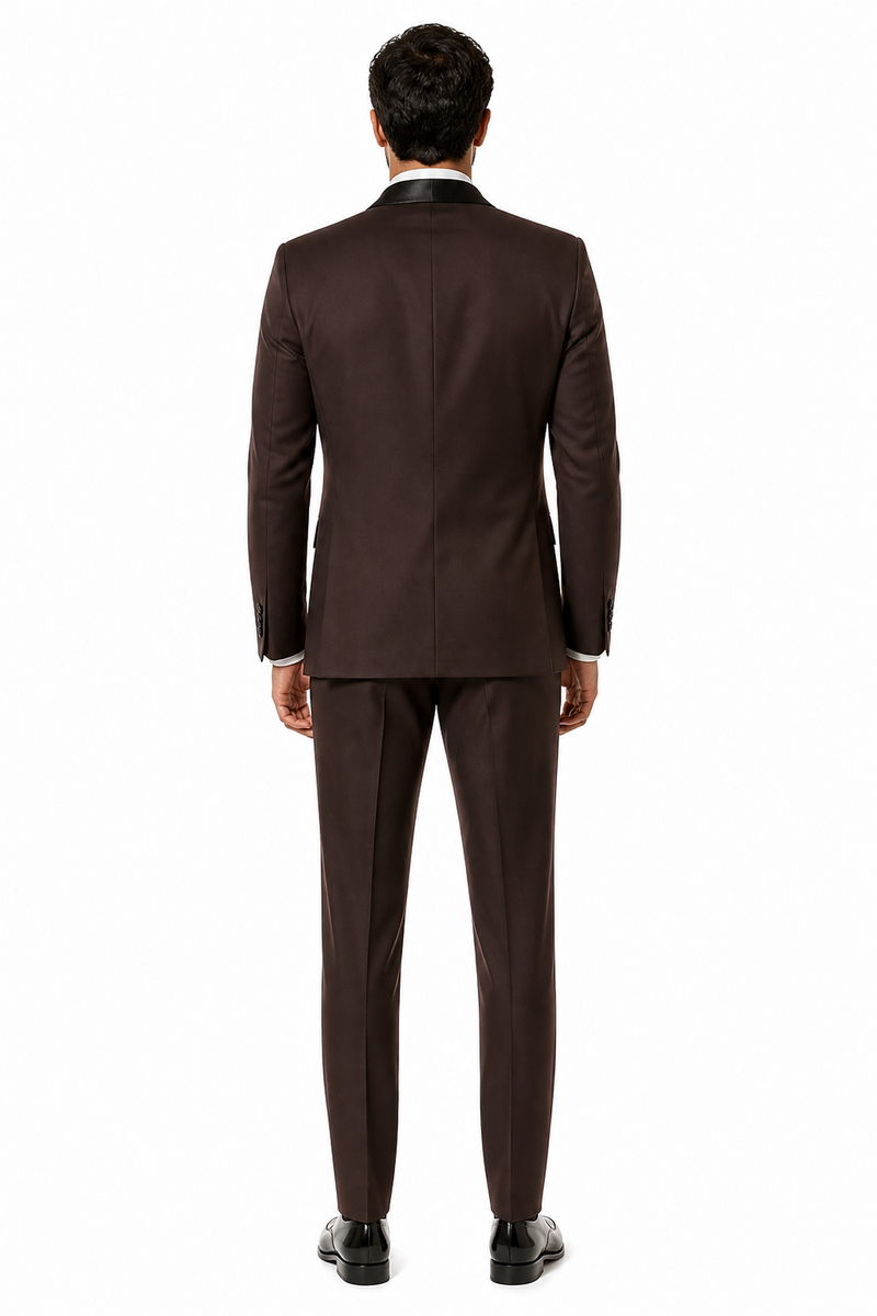 Mens Chocolate Brown Tuxedo with Black Satin Peak Lapel â€“ Formal Wedding and Prom Suit
